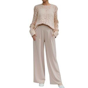 Ann Taylor Womens Beige Lace Front Twee Pullover Top Back Zipper Closure M